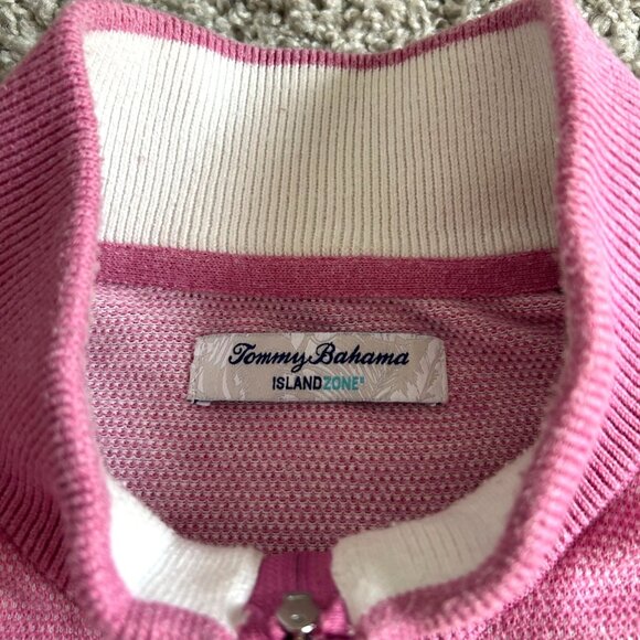 Tommy Bahama Men's Sz Large IslandZone Pink 1/4 Zip Sweater Long Sleeve - Picture 4 of 11
